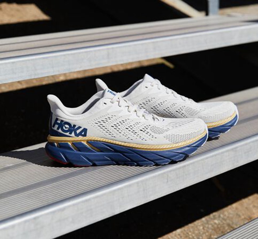 Hoka One One ランニングシューズ メンズ 白/青 - クリフトン 7 - JP3126458